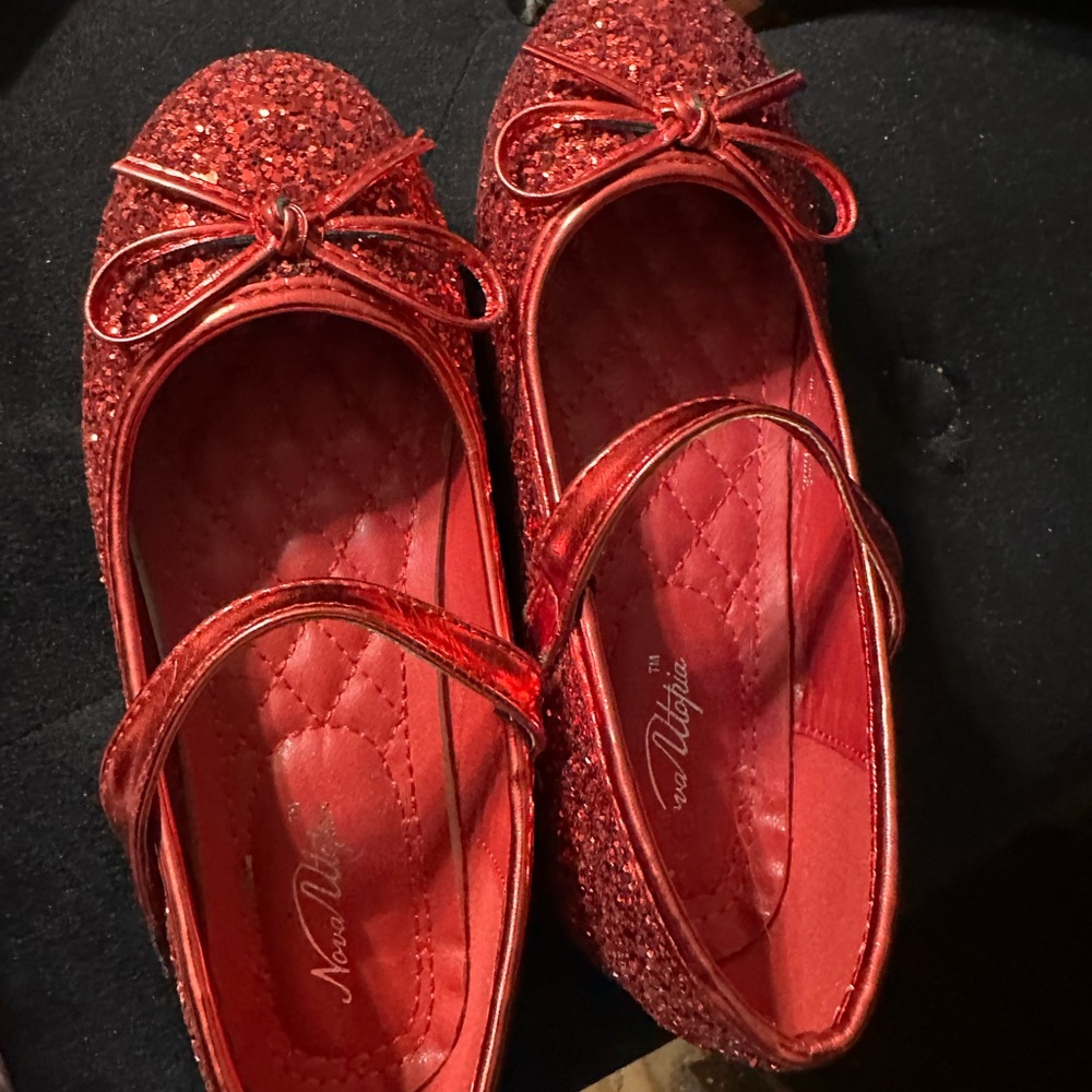 Mary Jane Red Glitter Bow Dress Shoes for Kids